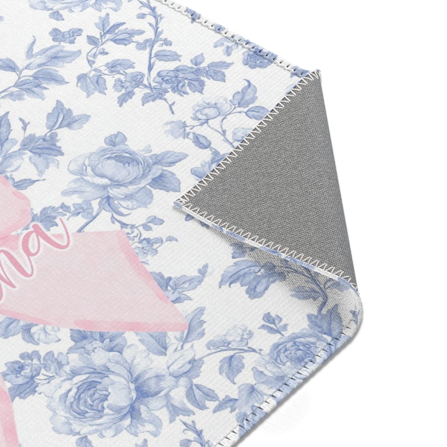 Fancy Bow Blue Toile Personalized Nursery Rug