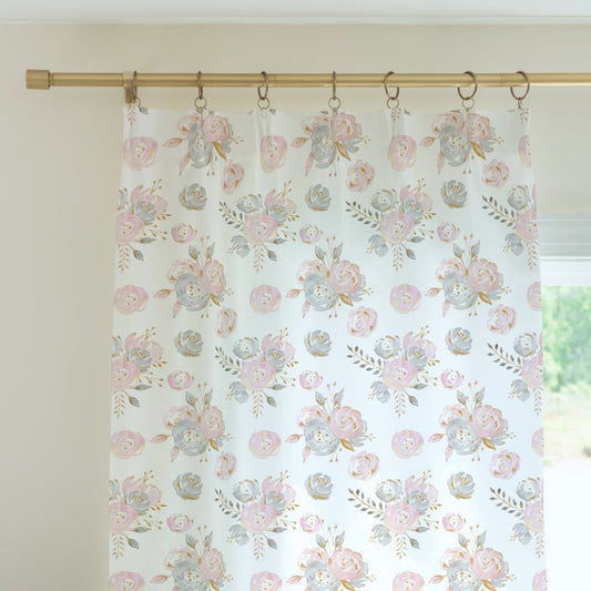 Blush Gold Floral Curtain Panel - Blush Gold Floral, gender_girl, Theme_Floral