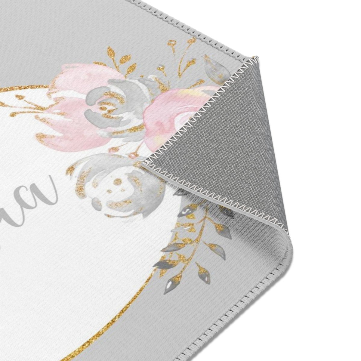Blush Gold Floral Personalized Nursery Rug - Blush Gold Floral, gender_girl, text
