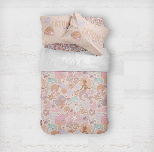 Boho Mermaids Personalized Kids Bedding Set (Comforter or Duvet Cover) - Boho Mermaids, gender_girl, text