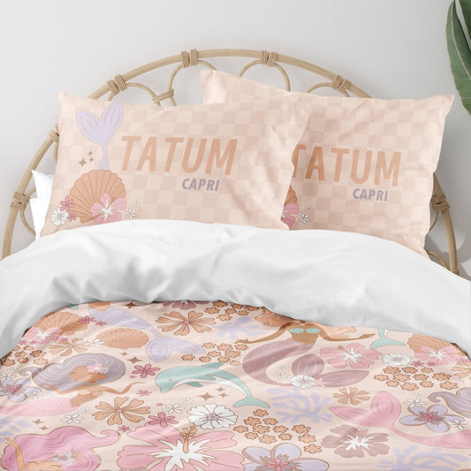 Boho Mermaids Personalized Kids Bedding Set (Comforter or Duvet Cover) - Boho Mermaids, gender_girl, text