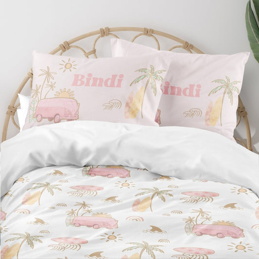 Boho Surfer Girl Personalized Kids Bedding Set (Comforter or Duvet Cover) - Boho Surfer Girl, gender_girl, text
