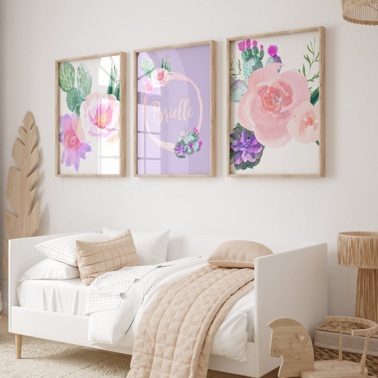Cactus Floral Personalized Nursery Art - Cactus Floral, gender_girl, text