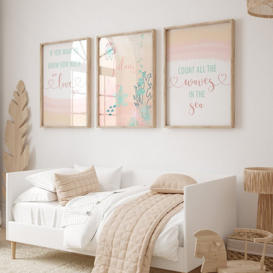 Coral Waves Personalized Nursery Art - Coral Waves, gender_girl, text