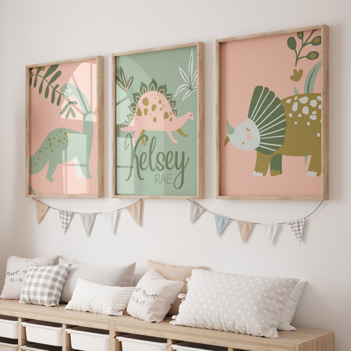 Dinosaur Garden Personalized Nursery Art - Dinosaur Garden, gender_girl, text