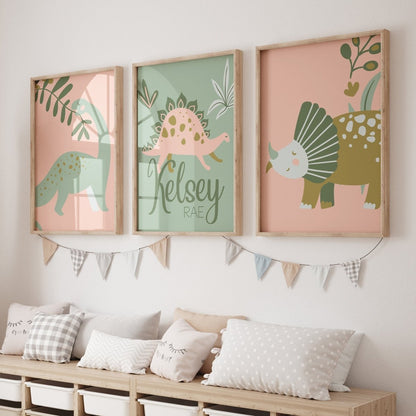 Dinosaur Garden Personalized Nursery Art - Dinosaur Garden, gender_girl, text