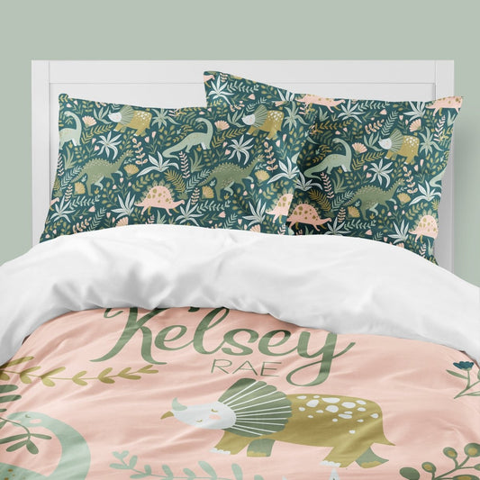 Dinosaur Garden Pink Kids Bedding Set (Comforter or Duvet Cover) - Dinosaur Garden, gender_girl, text