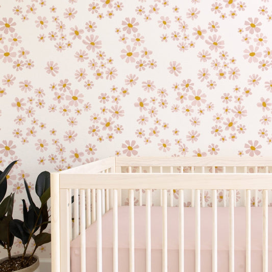 Dusty Rose Daisy Peel & Stick Wallpaper - gender_girl, Theme_Boho, Theme_Floral