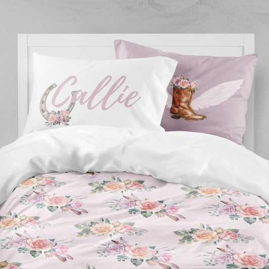 Floral Cowgirl Kids Bedding Set (Comforter or Duvet Cover) - Floral Cowgirl, gender_girl, text