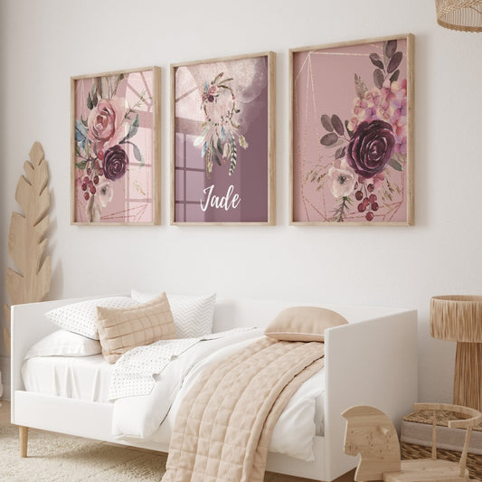 Floral Dreamcatcher Personalized Nursery Art - Floral Dreamcatcher, gender_girl, text
