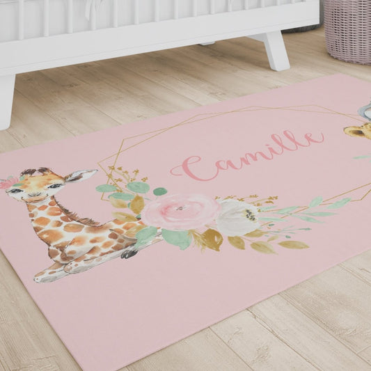 Floral Jungle Personalized Nursery Rug - Floral Jungle, gender_girl, text