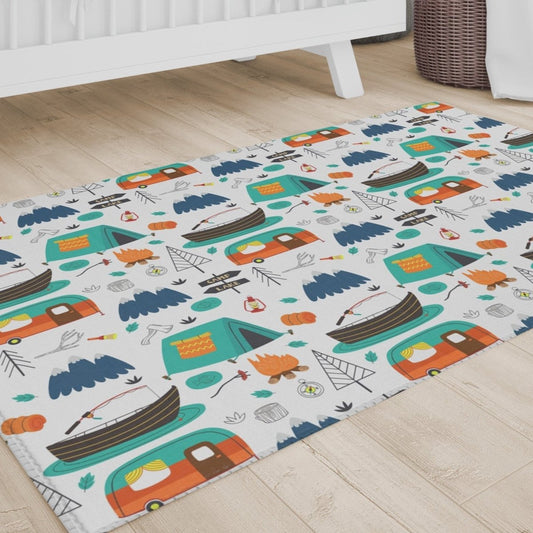 Happy Camper Print Nursery Rug - gender_boy, Happy Camper, Theme_Woodland