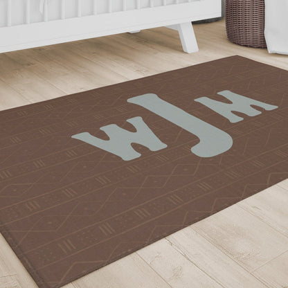 Highland Cow Boy Monogrammed Nursery Rug - gender_boy, Highland Cow Boy, text