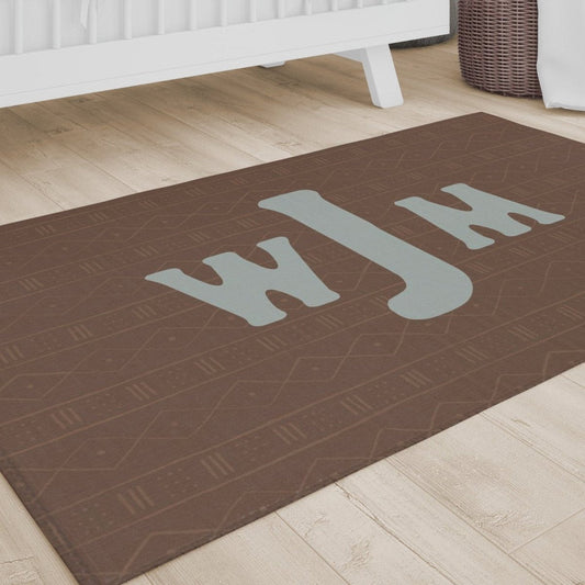 Highland Cow Boy Monogrammed Nursery Rug - gender_boy, Highland Cow Boy, text