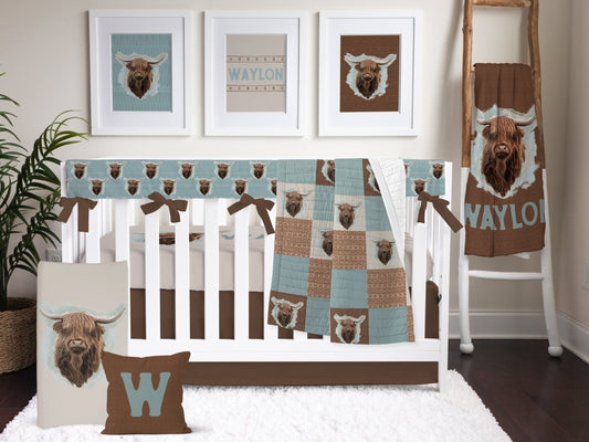Highland Cow Boy Personalized Nursery Art - gender_boy, Highland Cow Boy, text