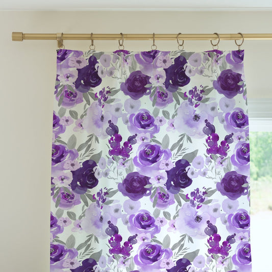 Large Purple Floral Curtain Panel - gender_girl, Purple Floral Elephant, Theme_Floral