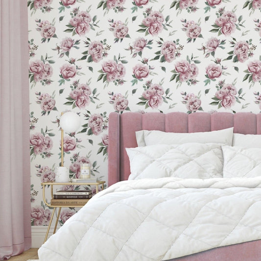 Mauve Peony Peel & Stick Wallpaper - gender_girl, Theme_Floral, Theme_Jungle