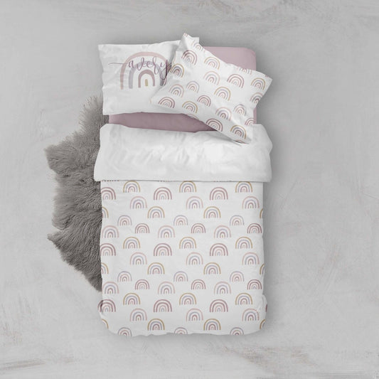 Mauve Rainbow Kids Bedding Set (Comforter or Duvet Cover) - text, ,