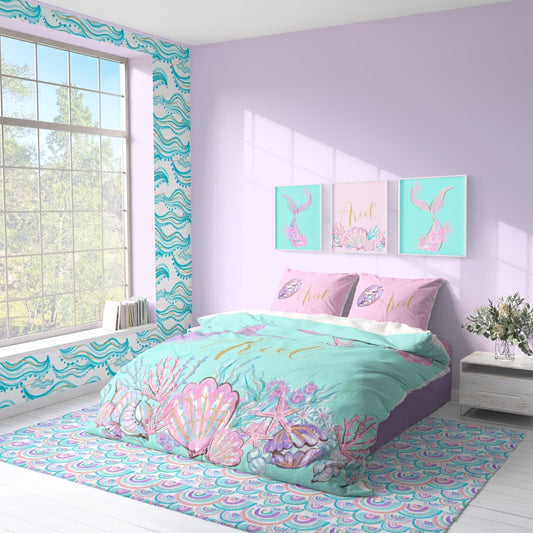 Mermaid Seashells Kids Bedding Set (Comforter or Duvet Cover) - gender_girl, Mermaid Seashells, text