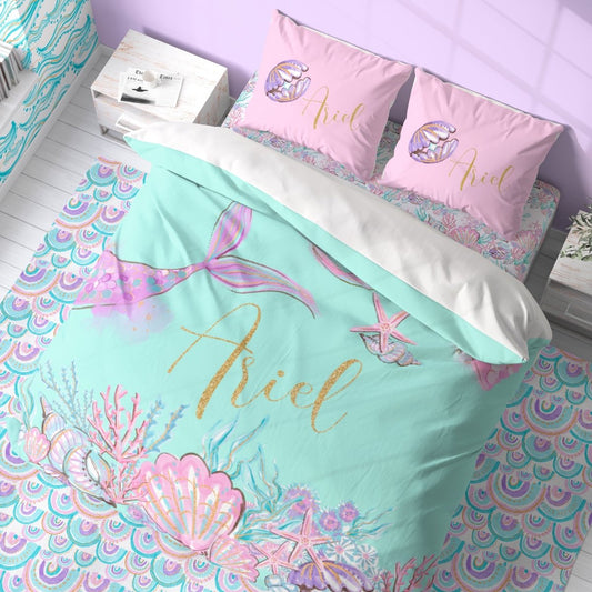 Mermaid Seashells Kids Bedding Set (Comforter or Duvet Cover) - gender_girl, Mermaid Seashells, text