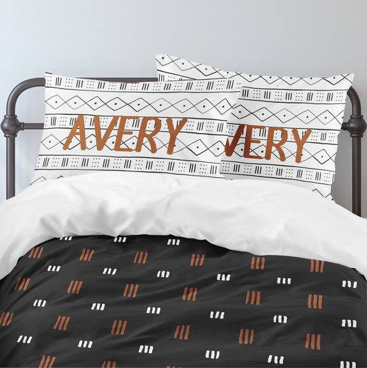 Modern Mudcloth Personalized Kids Bedding Set (Comforter or Duvet Cover) - gender_boy, Modern Mudcloth, text
