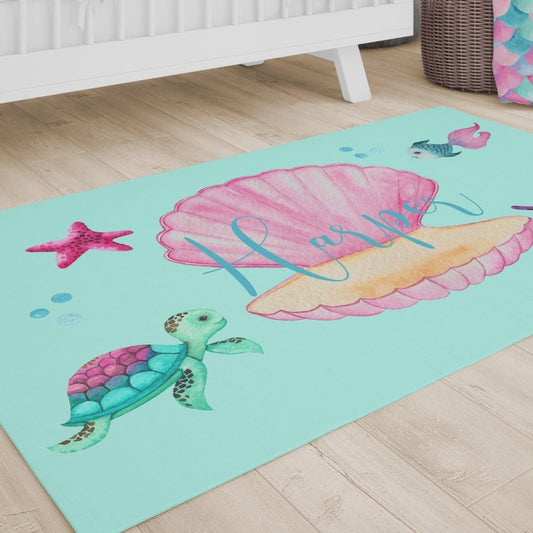 Ocean Girl Personalized Nursery Rug - gender_girl, Ocean Girl, text