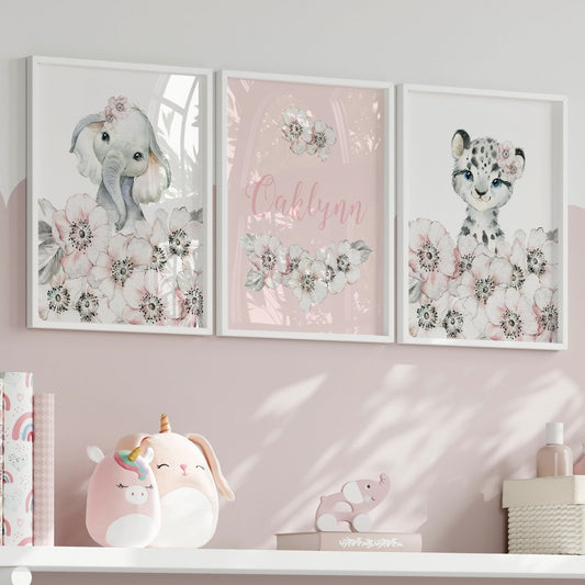 Pink Hibiscus Personalized Nursery Art - gender_girl, Pink Hibiscus, text