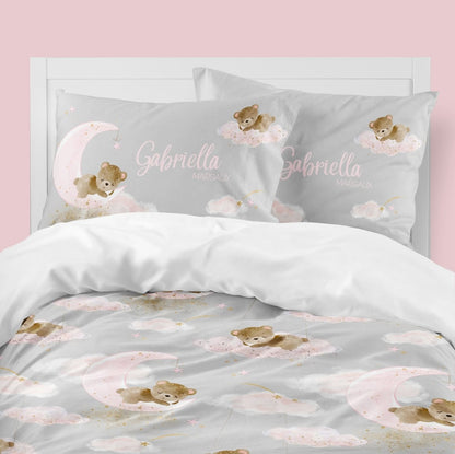 Pink Teddy Bear Kids Bedding Set (Comforter or Duvet Cover) - gender_girl, Pink Teddy Bear, text