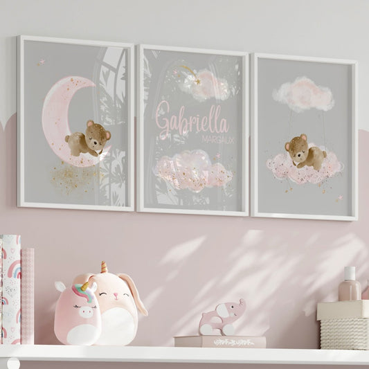 Pink Teddy Bear Personalized Nursery Art - gender_girl, Pink Teddy Bear, text