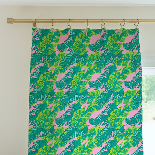 Preppy Summer Palm Curtain Panel - gender_girl, Preppy Summer, Theme_Tropical