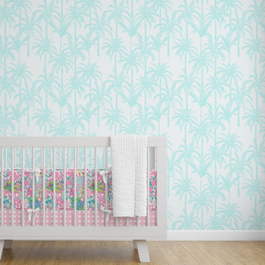 Preppy Summer Palm Trees Peel & Stick Wallpaper - gender_girl, Preppy Summer, Theme_Tropical