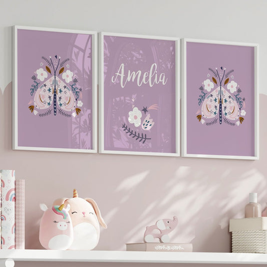 Purple Butterfly Personalized Nursery Art - gender_girl, Purple Butterfly, text
