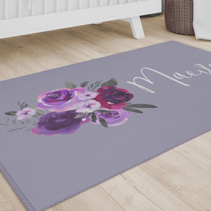 Purple Floral Personalized Nursery Rug - gender_girl, Purple Floral, text
