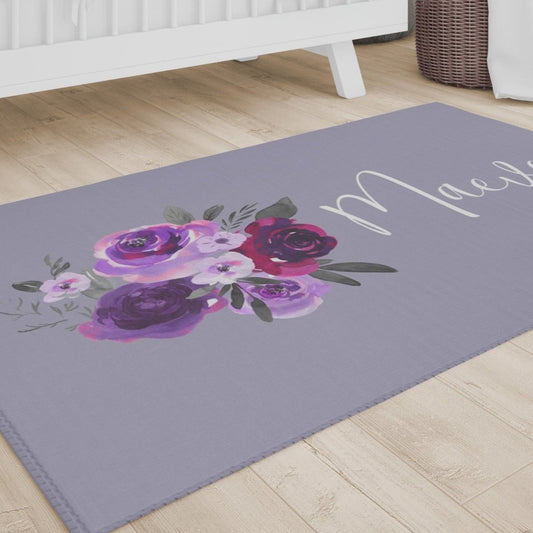 Purple Floral Personalized Nursery Rug - gender_girl, Purple Floral, text