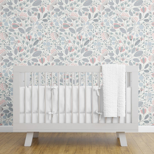 Scandinavian Flora Peel & Stick Wallpaper - Blush Gold Floral, ,