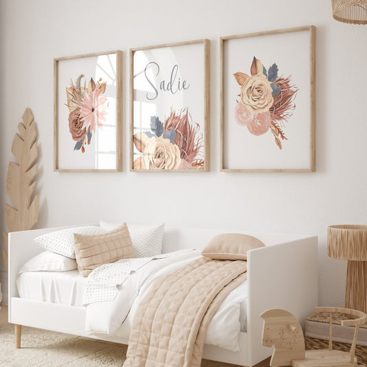 Soft Boho Floral Personalized Nursery Art - gender_girl, text, Theme_Boho