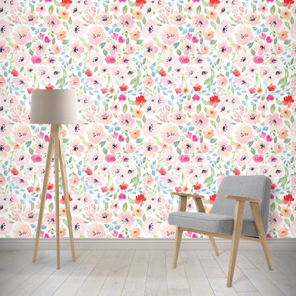 Spring Watercolor Floral Peel & Stick Wallpaper - , ,