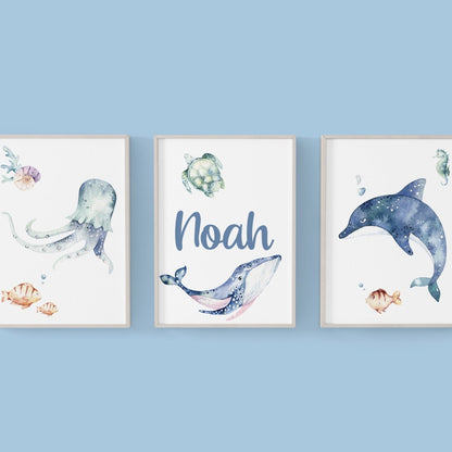 Sweet Sea Creatures Personalized Nursery Art - gender_boy, Sweet Sea Creatures, text