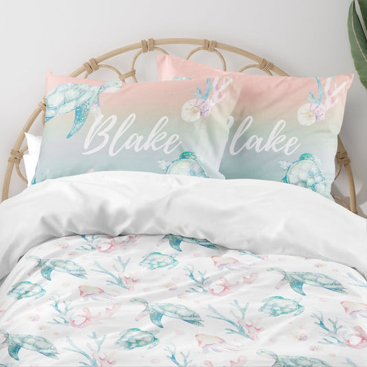 Sweet Sea Turtles Personalized Kids Bedding Set (Comforter or Duvet Cover) - gender_boy, gender_girl, gender_neutral