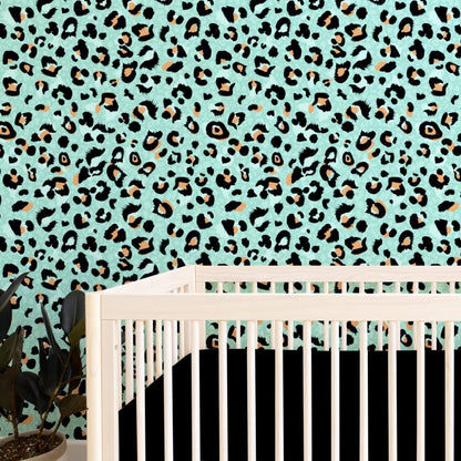 Turquoise Leopard Peel & Stick Wallpaper - gender_boy, gender_girl, gender_neutral