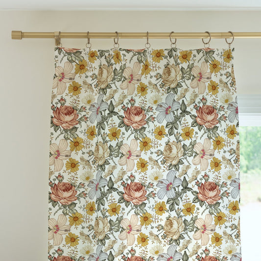 Vintage Earthy Floral Curtain Panel - Flamingo Floral, gender_girl, Theme_Floral