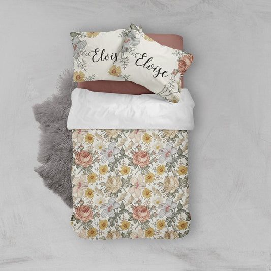 Vintage Floral Kids Bedding Set (Comforter or Duvet Cover) - gender_girl, text, Theme_Floral