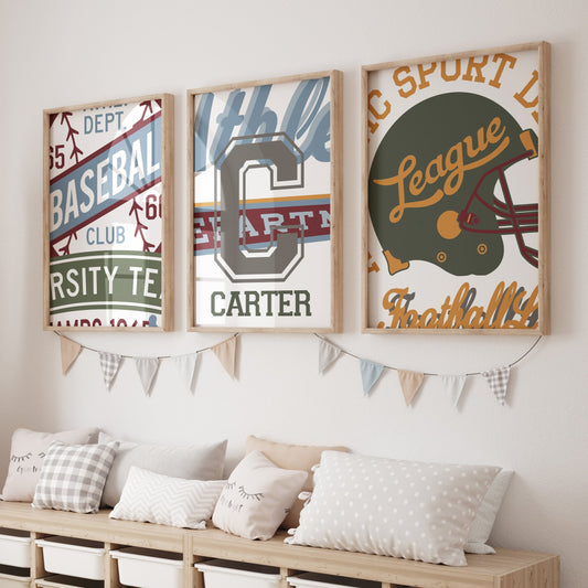Vintage Sports Personalized Nursery Art - gender_boy, text, Vintage Sports