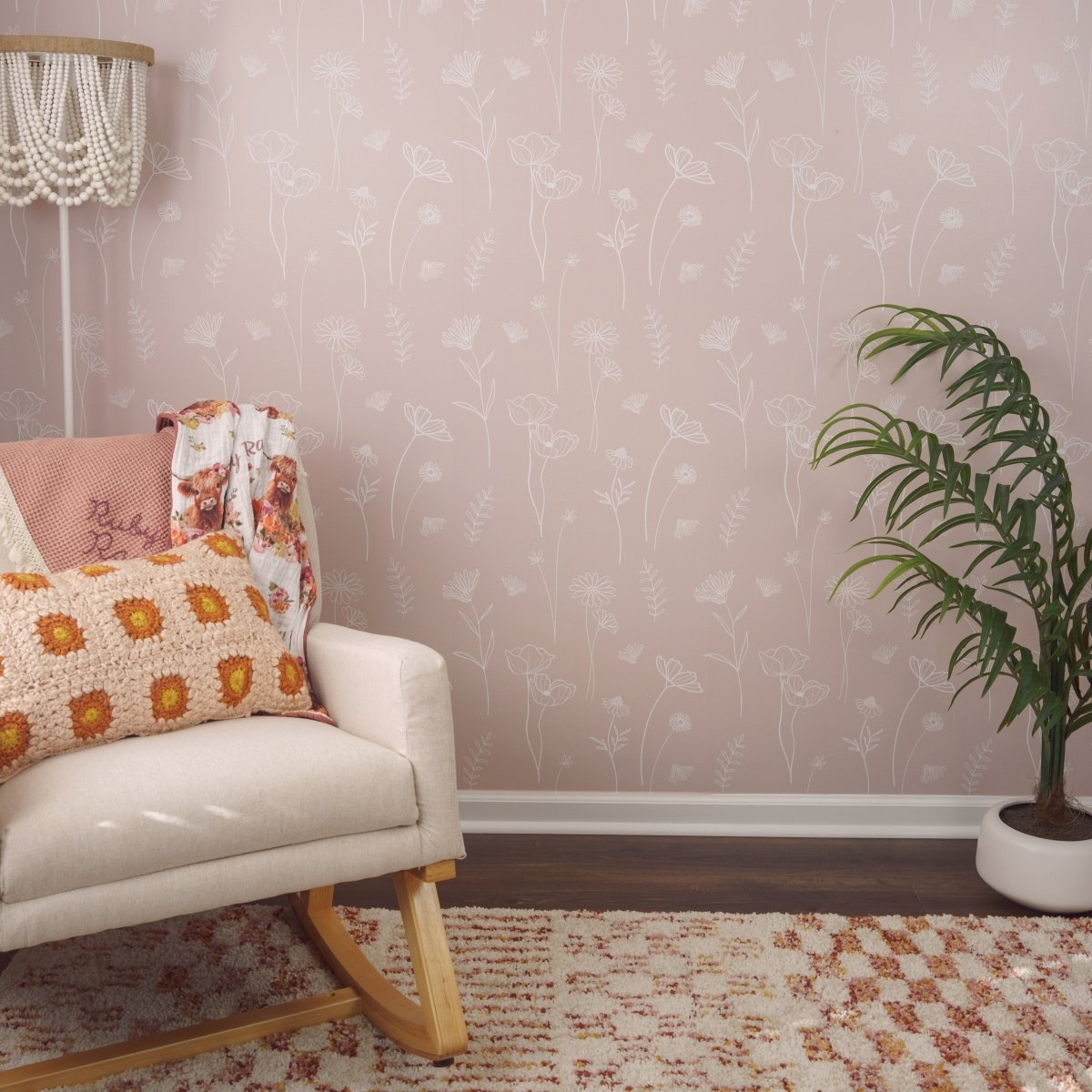 Wildflower Peel & Stick Wallpaper - gender_girl, Highland Cow Wildflower, Theme_Boho