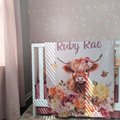 Wildflower Peel & Stick Wallpaper - gender_girl, Highland Cow Wildflower, Theme_Boho